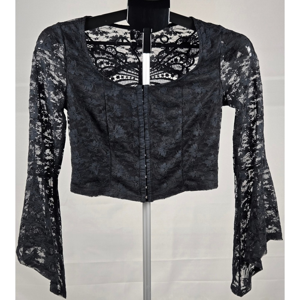 Hot Topic Cosmic Aura Women's XS Black Lace Corset Front Bell Sleeve Top
